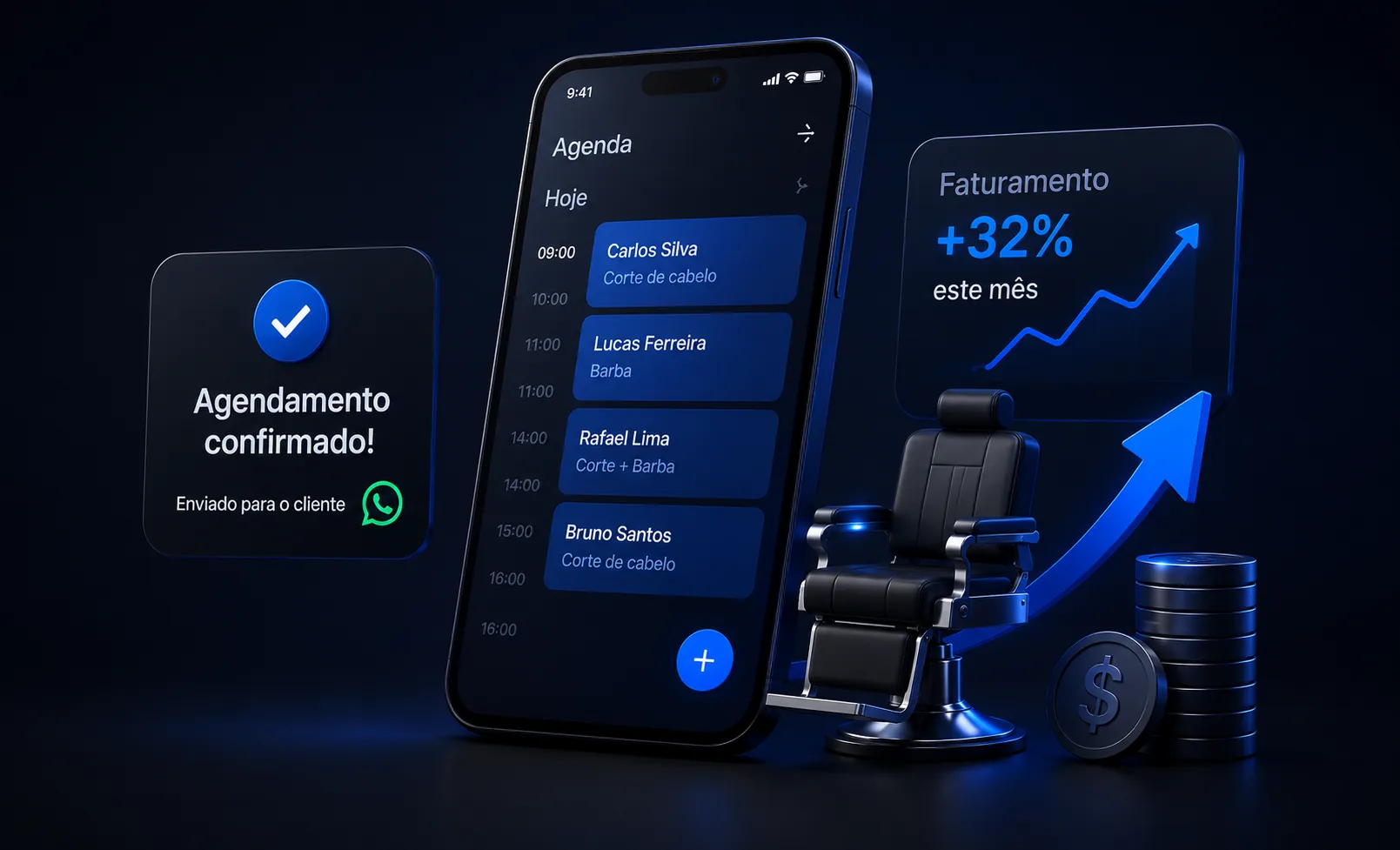 Tela do ZaptApp com a agenda cheia de agendamentos
